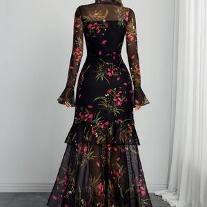 Floral Black Sheer Maxi Dress